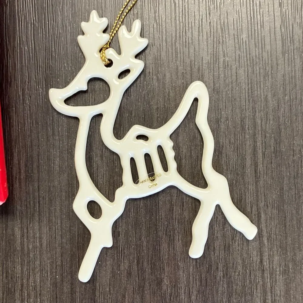 LENOX Ivory Pierced Reindeer Ornamant NEW With COA